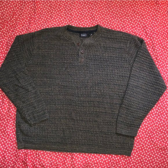 Haggar Brown knit Sweater heather‎ cotton brown black large button - Picture 2 of 6